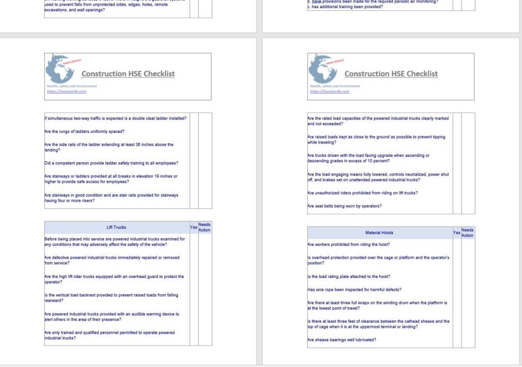 Hse Contractor Checklist.pdf Construction safety Inspection checklist
