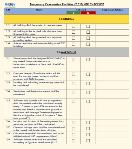 Temporary Construction Facilities (TCF) Inspection checklistHSSE WORLD