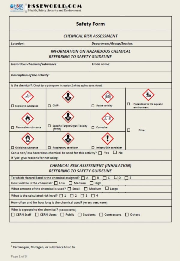 Chemical Risk Assessment Form 