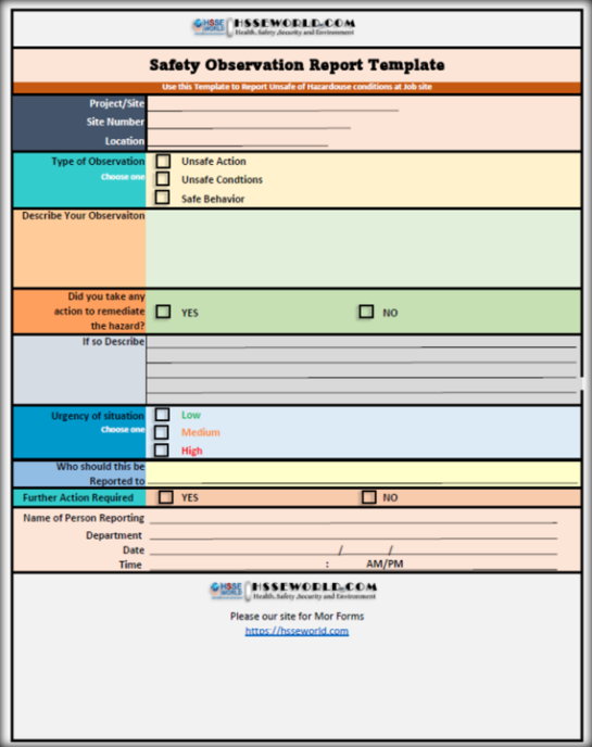 Safety Observation Report Template