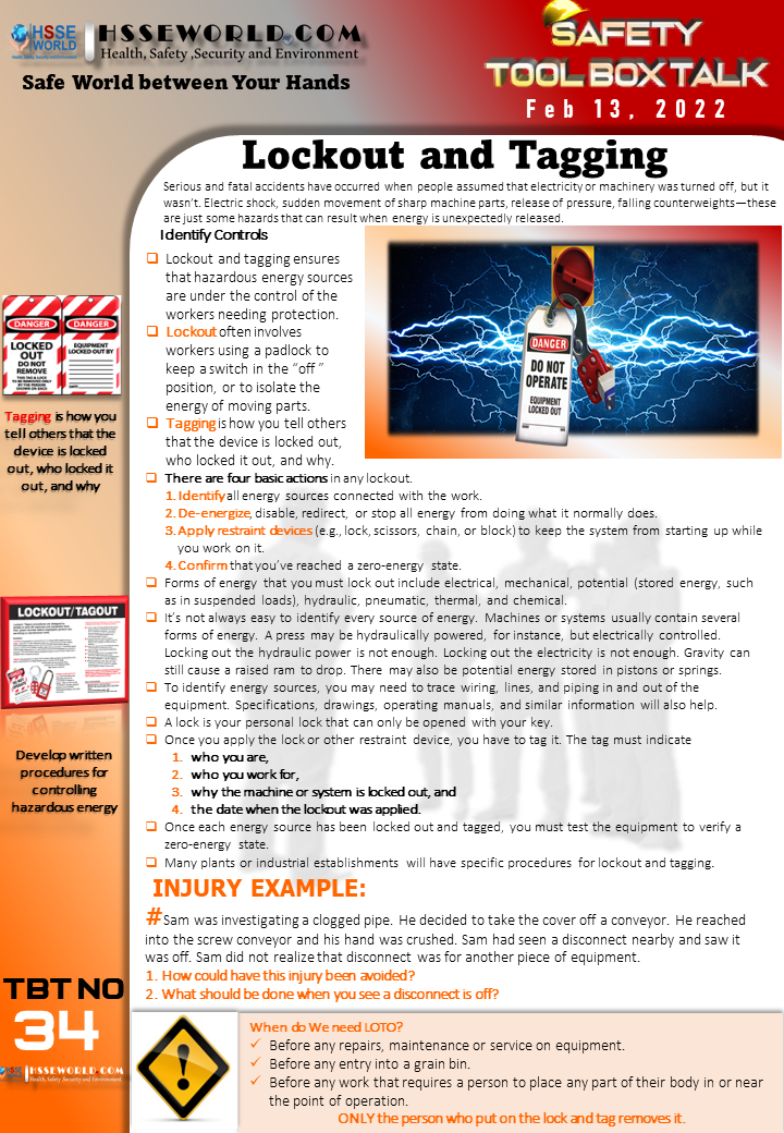 Lockout and Tagout Safety Tool Box Talk
