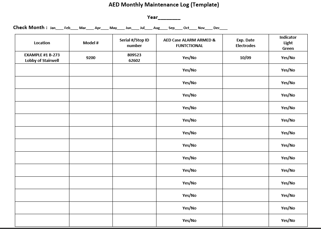 AED Maintenace Log - HSSE WORLD