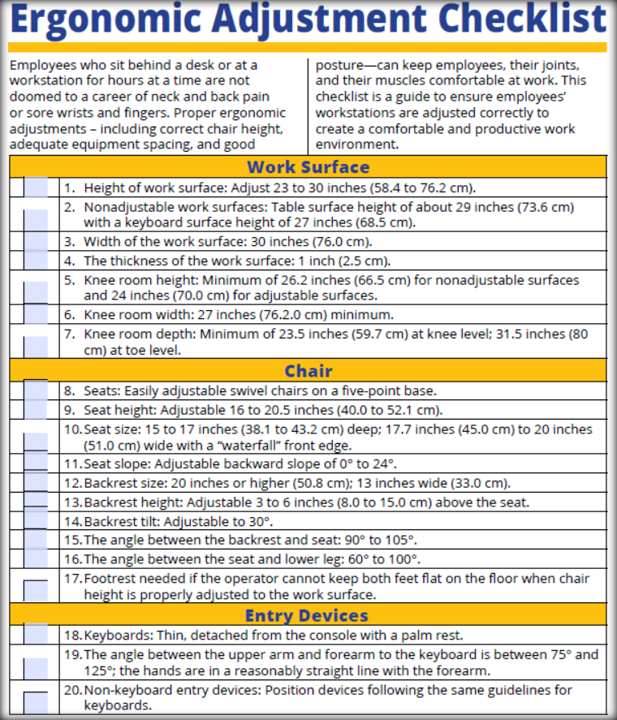 Ergonomic Adjustment checklist